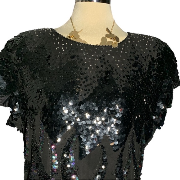 ADINA FASHIONS Gorgeous Elegant Black Embedded Sequins and Beads Top Size M - Picture 9 of 15